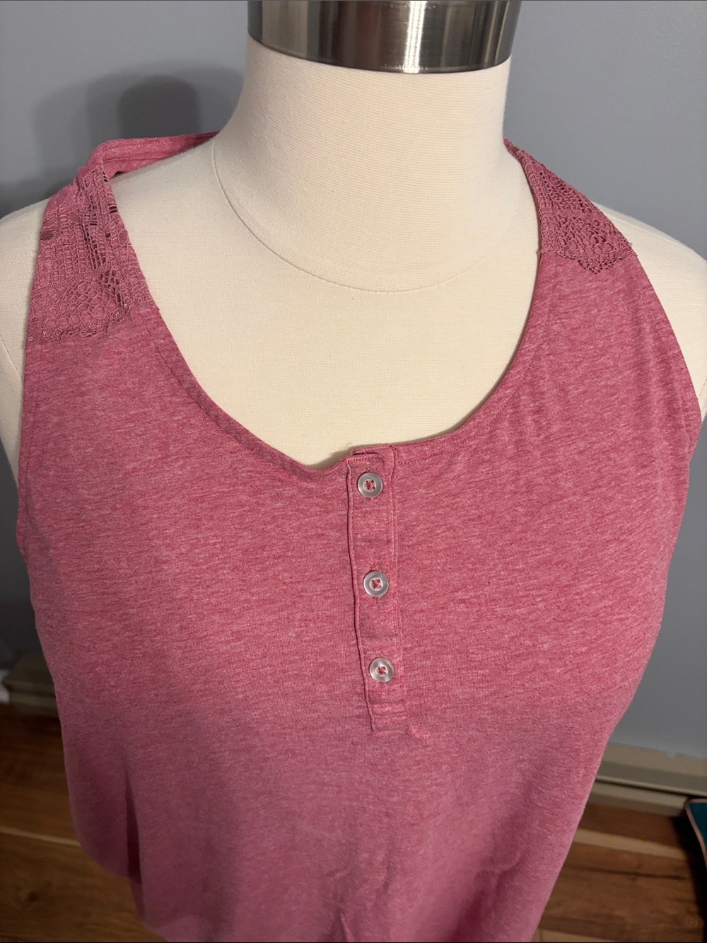 Cacique Dusty Rose Henley Lace-Trim Sleeveless lounge dress - Picture 4 of 6